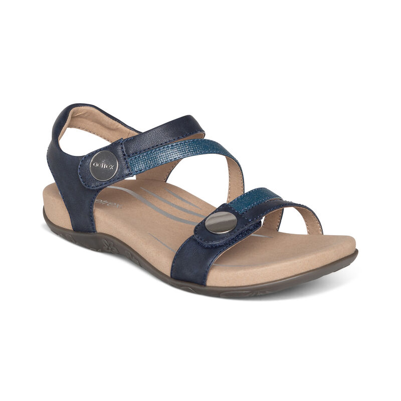 Aetrex Womens Jess Adjustable Quarter Strap Sandals Navy - S4nTnn3TQ